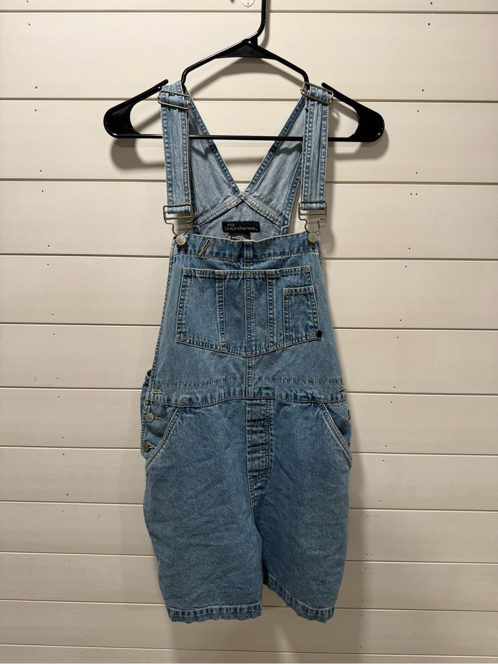 No Boundaries Light Blue Denim Women's Short Overalls